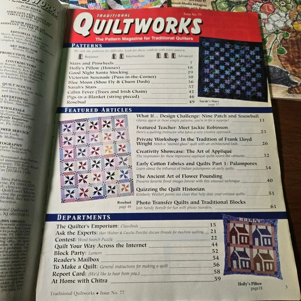Lot of 3 quilting magazines - Applique, Strip quilts, Nine patch, Snowball